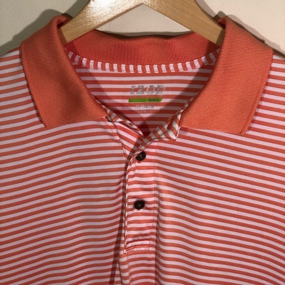 Izod Men’s Perform X Golf Mango and White Striped Golf Shirt Size XL - Picture 5 of 5